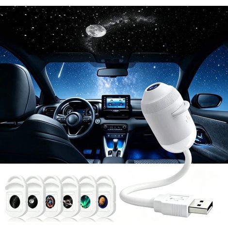 Proiettore 2 in 1: proiettore di stelle e luce notturna con 6 pellicole intercambiabili, braccio flessibile HD (orientabile a 360°), alimentazione USB plug and play. (1/5)
