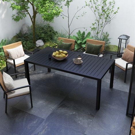 Table de jardin extensible en aluminium rectangulaire 6 - 8 personnes. dim. 180/240L x 94l x 73H cm. noir