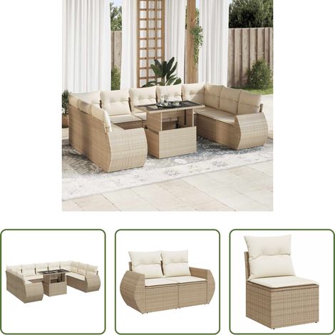 vidaXL Juego de sofás jardín con cojines beige 10 pzas ratán sintético (1/5)