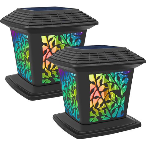 Lampes solaires RGB 2 W pour poteaux/clôtures, 3 modes, luminosité réglable, IP65, lot de 2 (multicolore/blanc) (1/5)