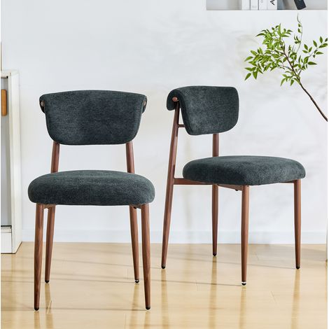 Silla de comedor de lino negra, acolchada, con respaldo curvado, estructura metálica,48×58.5×83cm (1/5)