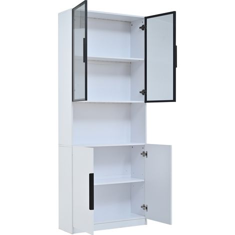 Vetrina moderna bianca con ante in vetro, LED regolabile, 80 x 30 x 200 cm (1/5)