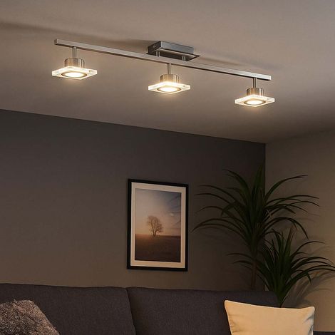 Faretto da soffitto Lampada da soffitto a striscia spot LED dimmerabile per soggiorno, dimmer a 4 livelli, spot mobili, acciaio acrilico, 3x 5,5W 3x 350lm bianco caldo, LxH 80 x 15 cm