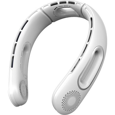 Ventilateur de Cou - Rafraîchissant Mains Libres - Flux air 3 côtés 4 vitesses USB - Léger sans pales intérieur extérieur - Blanc (1/5)