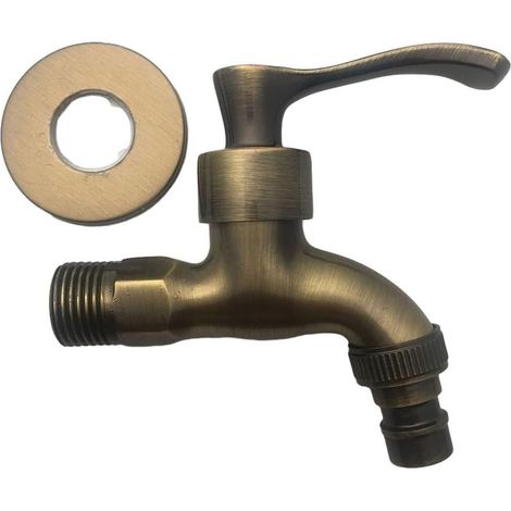 Robinet en bronze vintage pour lave-linge, robinet décoratif d'extérieur, laiton poli à l'huile, fixation murale, matériau, kit d'installation complet (bronze) (1/5)