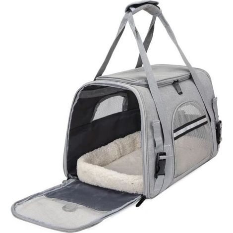 Sac de transport pour chien et chat, tissu Oxford, dimensions 43x25x28 cm, adapté aux animaux de petite et moyenne taille jusqu'à 8 kg, couleur grise (1/4)