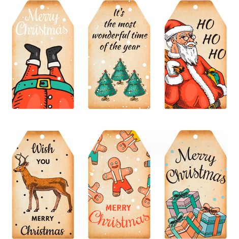 Etiquettes Cadeaux Noel - 60 Etiquettes Vintage en Carton avec Ficelle - Pour Emballage Cadeaux Fêtes et Décoration Intérieure - 4 x 7 cm (1/5)