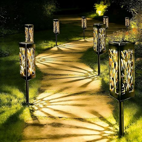 Lot de 6 Lampes Solaires Exterieur Jardin,IP44 Étanche Lumiere Solaire Exterieur Design Unique, Blanc Chaud Solaire de Jardin Décoration Lampes pour Balcon, Terrasse, Chemin, Pelouse, Cour