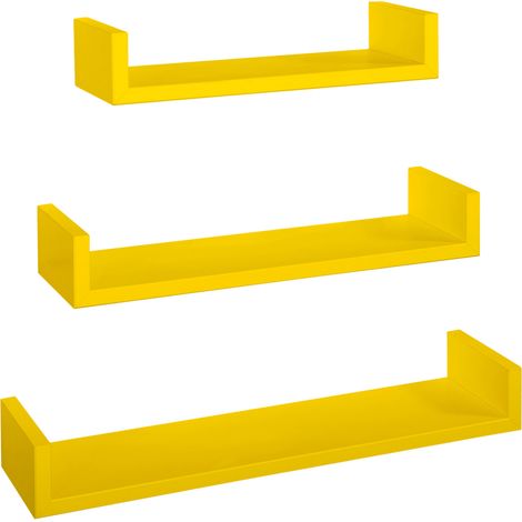 Set 3 Mensole da Parete 60-50-40x15,5x8 cm in Fibra di Legno Calamita Giallo Canarino (1/5)