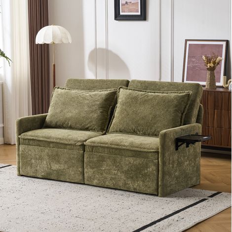 Canapé convertible 172,5x71x95 cm vert avec USB, rangement latéral et tissu chenille MEUBLIV (1/5)