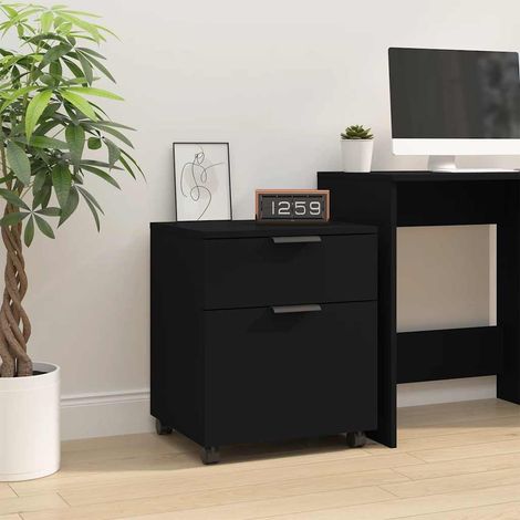 Caisson de bureau mobile à roulettes, 2 tiroirs, bois d’ingénierie noir 45 x 38 x 54 cm - PANGIVO (1/5)