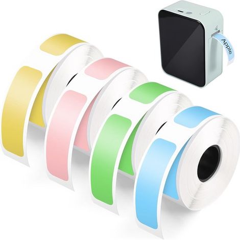 4 rollos de cinta etiquetadora, 12 × 40 mm, Cinta etiquetas resistente agua, Papel etiquetas impresoras etiquetas, Rosa, azul, amarillo, verde (1/5)