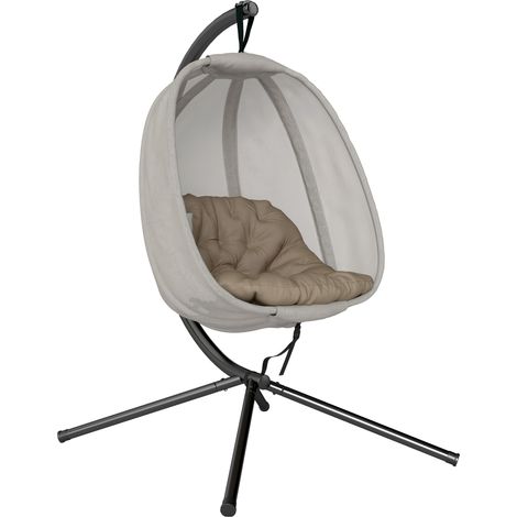 Outsunny Hanging Egg Chair, Folding Texteline Swing Hammock with Side Pocket, Cushion and Stand for Indoor Outdoor, Patio Garden Furniture, Khaki