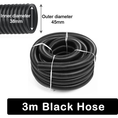 Tuyau noir de 3 m (38 mm) compatible avec les aspirateurs. Diamètre intérieur : 32/38/40/50 mm. Raccord à soufflet d'origine. Tube d'aspiration. (1/4)