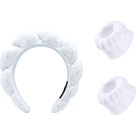Bandeau spa éponge pour se laver le visage, se maquiller et prendre soin de sa peau sous la douche - Matière douce et absorbante-White