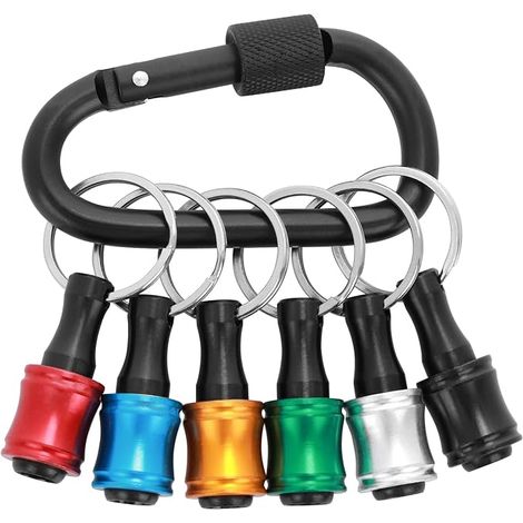 Set de 6 embouts, 6,4 mm manche de tournevis à tige hexagonale avec tige d'extension, en alliage d'aluminium avec porte - clés et boucle de randonnée noire, 6 couleurs (1/4)
