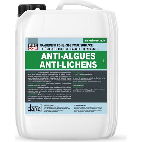 Procom – Anti dépôt vert fongicide professionnel – Élimine lichens et algues – Solution prête à l'emploi 5L – Pour toitures et façades (1/4)