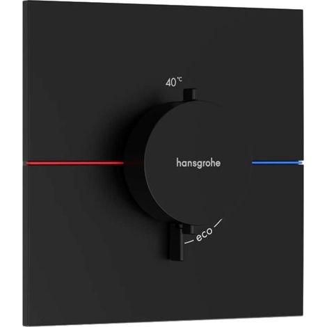 Mitigeur thermostatique, Robinet encastré avec arrêt de sécurité à 40°C, Thermostat carré, 3 sorties, Noir mat (1/4)