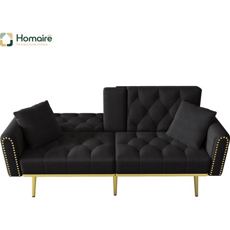 Canapé en velours noir avec rangement et accoudoirs 175 x 80 x 73,5 cm HOMAIRE (1/5)