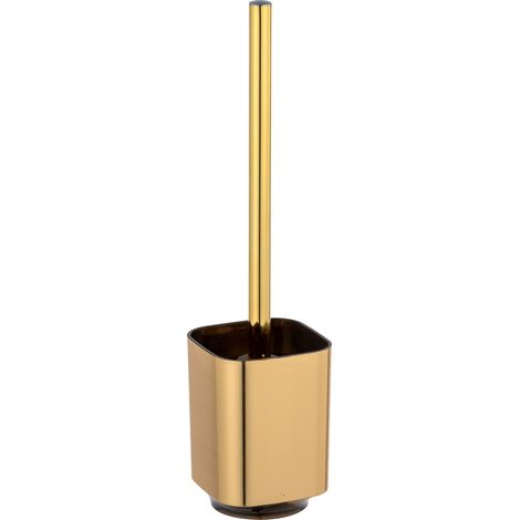 Ensemble WC porte-brosse en matière plastique avec surface brillante changeante au fini or, brosse WC hygiénique, 9 x 38,5 x 9 cm (1/5)