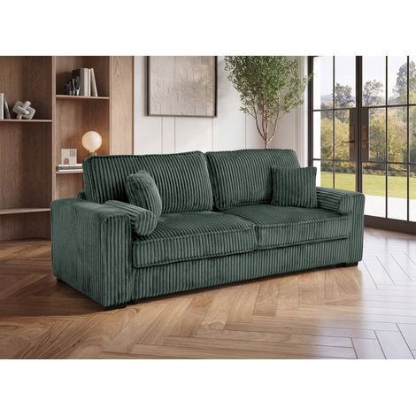 Deco In Paris – Canapé convertible 3 places velours côtelé épais vert foncé – Dimensions 230x94.5x91 cm – Lit confortable pour 2 personnes (1/5)