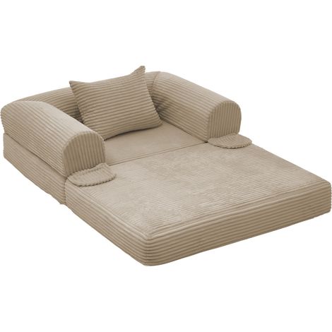 Canapé convertible 2-en-1 en tissu velours côtelé, fauteuil lit simple multifonctionnel et gain de place avec coussin assorti (1/5)