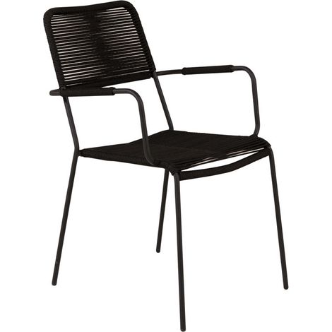 Lindos Chaise de jardin avec accoudoirs empilable, noir. (1/5)