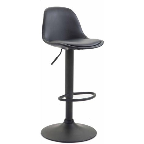 Tabouret de bar avec repose-pieds design moderne en synthétique noir pieds en métal noir mat 100000278 (1/3)