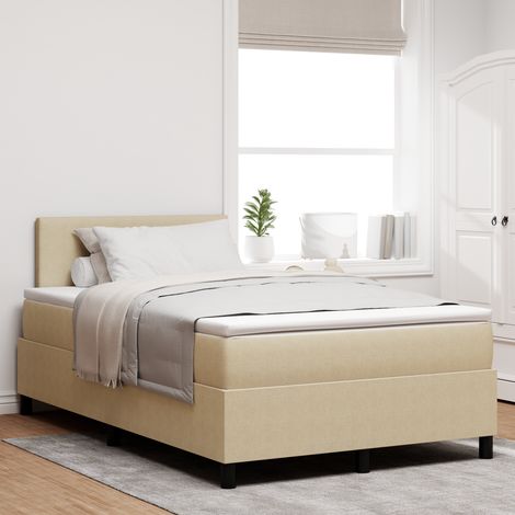 vidaXL Box Spring Bed with Mattress & LED Light Green Grey Small Double Corduroy Fabric (1/5)