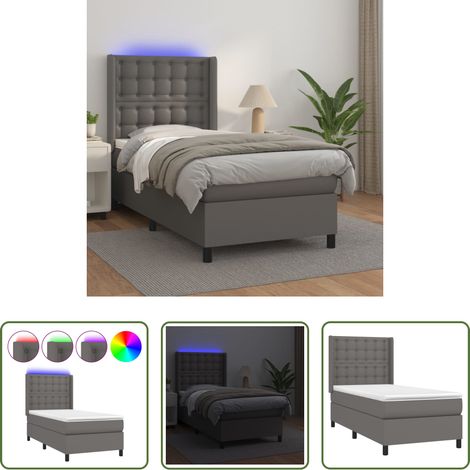 vidaXL LED-Bett - Boxspringbett mit Matratze & LED Grau 80x200 cm Kunstleder (1/5)