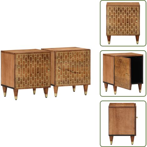 Comodino retrò - vidaXL Comodini 2pz 40x33x46 cm in Legno Massello di Mango - Comodino con motivo floreale
