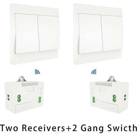 Kit interrupteur et récepteur sans fil 110-230V Interrupteur auto-alimenté Appareil d'éclairage télécommandé, modèle: Blanc 2 récepteurs interrupteur 2 gangs (1/4)