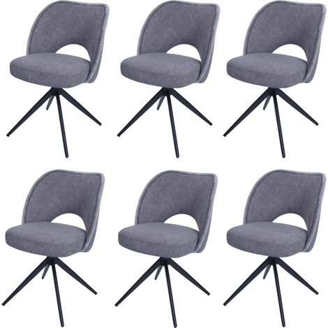 Lot de 6 chaises de salle à manger HWC-N72, chaise de cuisine rembourrée, pivotante Auto-Return, tissu/textile (420g/m²) (1/5)