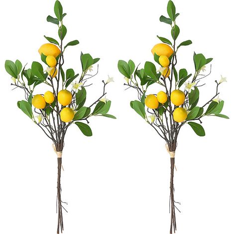 Lot de 2 branches de citronnier artificielles à huit fleurs avec feuilles vertes, réalistes et résistantes à la décoloration, pour la décoration intérieure et extérieure. (1/3)