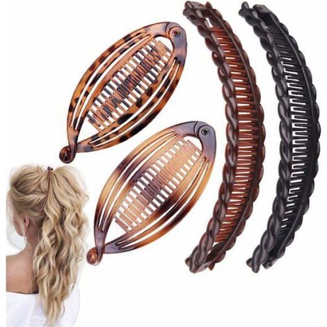 Pince À Cheveux Banane - Lot De 4 - Pour Cheveux Épais Et Bouclés - Style Vintage À Chevrons (1/5)
