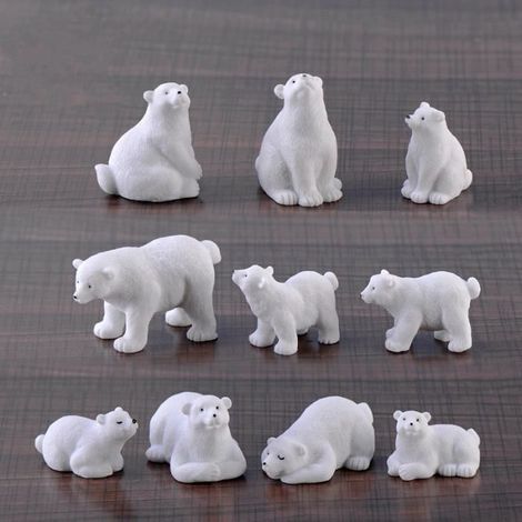 Harz-Ornamente, Polarbär-Figur, 10-teiliges Set aus Miniatur-Harzstatuen für Bonsai-Landschaften und Kunsthandwerk.
