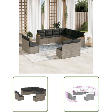 The Living Store 11-tlg. Garten-Sofagarnitur mit Kissen Grau Poly Rattan - Gartenmöbel - Rattan Möbel - Outdoor Sofa - Lounge Set - Esszimmergarnitur (1/3)