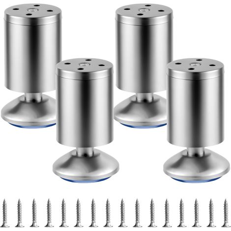 4 Pcs Pied de Meuble Reglable 0-10mm, 10cmPied Meuble Reglable, Pieds de Table de Nivellement pour Meubles, Pieds de Meubles Réglables en Acier INOX pour Chaises Lit Canapé Placard Armoires (1/5)