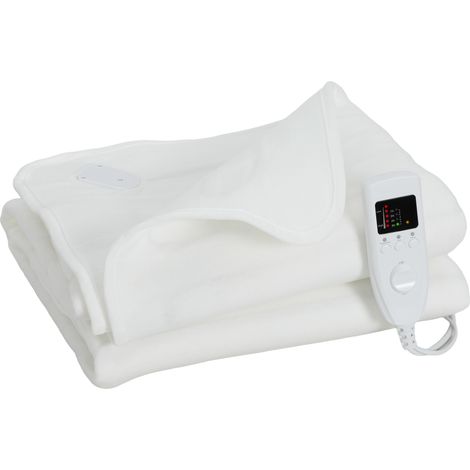 Couverture chauffante, plaid chauffant avec double commande, 5 niveaux de chauffage, minuterie 10H, 160x140cm, blanc (1/4)