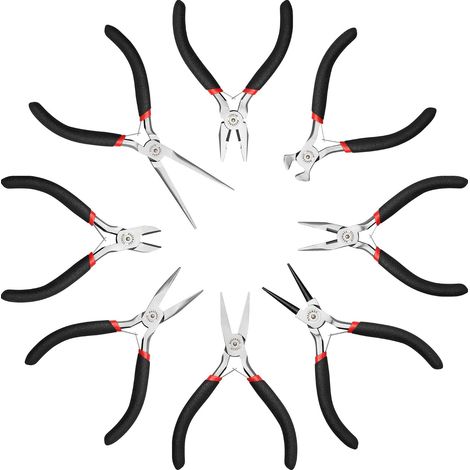 set de 8 mini pinces à bijoux, pinces matérielles, pinces diagonales, pinces supérieures, pinces combinées, pinces plates, pinces rondes (4, 5 pouces) (1/5)