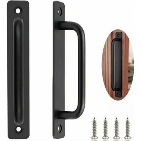 oignee Porte Coulissante 2 Pices Poigne de Porte de Grange Robuste Poigne Porte Coulissante Poignee Portail Exterieur Poignes de Porte Intrieure Extrieure avec Des Vis, Noir/212mm (1/5)