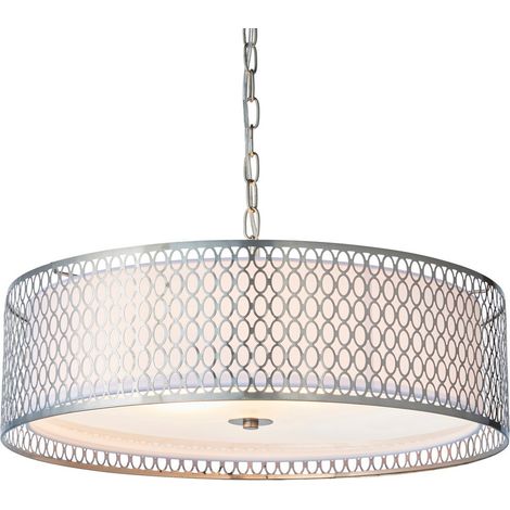 Endon Cordero - Luminaire suspendu rond à 3 ampoules au fini nickel satiné et mélange de coton blanc, E27 (1/5)
