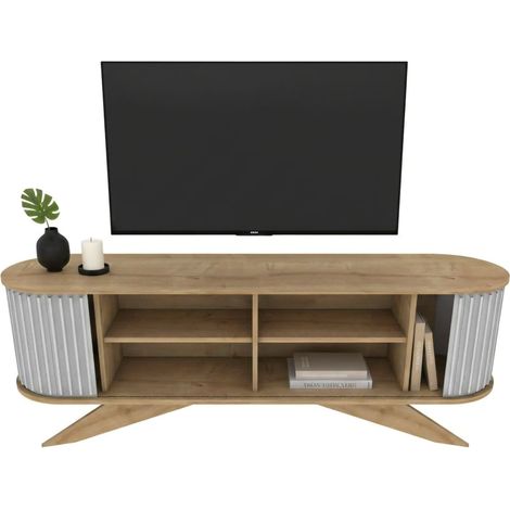 Dmora - Mueble de televisión Desteve, Aparador de salón, Mueble bajo para TV, Base de pared equipada, 180x43h60 cm, Roble y Blanco