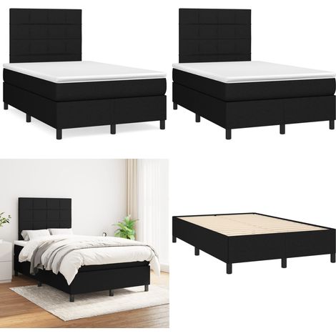 Sommier à lattes de lit avec matelas noir 120x190 cm tissu - Lit Double - Lit Plateforme - Matelas Ressorts Ensachés - Literie - Chambre À Coucher - Home & Living (1/5)
