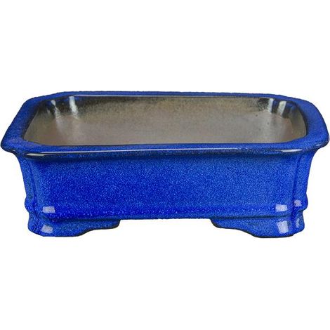 Vaso per bonsai rettangolare in gres smaltato blu 19x14,5x4,5 cm - YP46