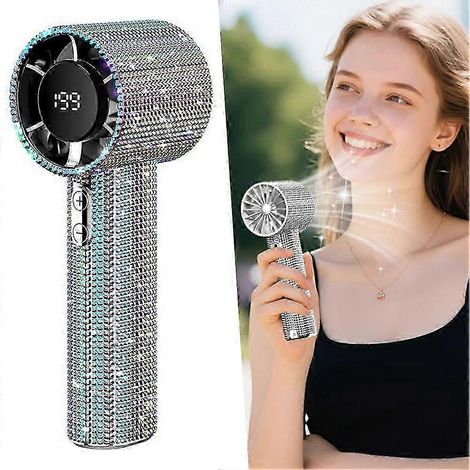 Luxury Diamond Portable hand-held Turbo Fan 199 Gear Wind Mini Personal for Women Girls Gift Adjustable (1/5)