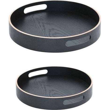 2 plateaux ronds en bois, 35,5 cm et 40,5 cm, noir mat, poignées intégrées, pour service table élégant
