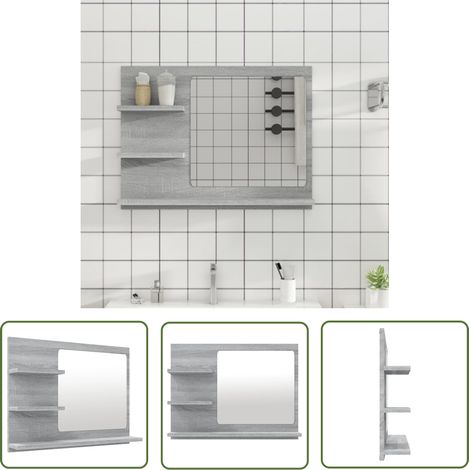 The Living Store Badspiegel Grau Sonoma 60x10,5x45 cm Holzwerkstoff - Badspiegel - Holzwerkstoff - Spiegelschrank - Badezimmermöbel - Grau Sonoma (1/5)