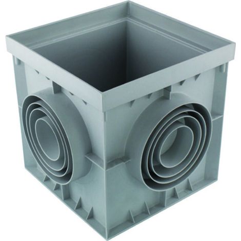 Regard de branchement pluvial 20 x 20 cm – Polypropylène gris – Entrées Ø 50 à 110 mm – Sorties Ø 45 à 105 mm – Orifices pré-découpables – Jardiboutique