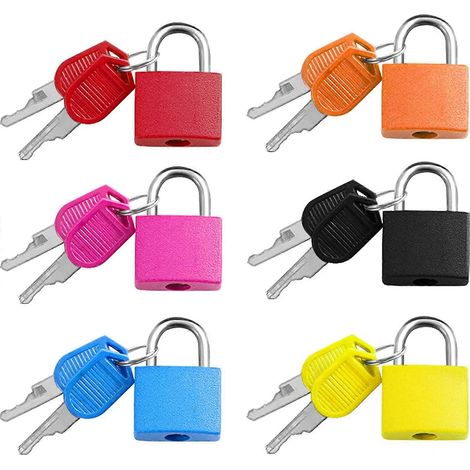 Lot de 6 mini cadenas pour valise avec 2 clés, 6 couleurs différentes. Convient pour sacs à dos, valises de voyage et casiers. Dimensions : 3,3 x 2,1 cm. (1/5)